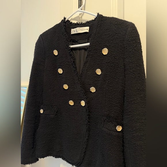 Zara Black Textured Double-Breasted Blazer - Picture 3 of 7